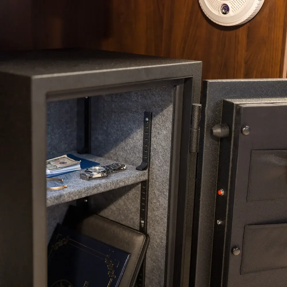 safe interior with adjustable shelves